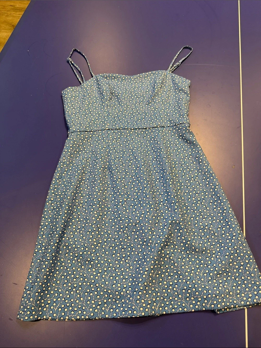 French Connection Blue Mini Dress with White Dot Print